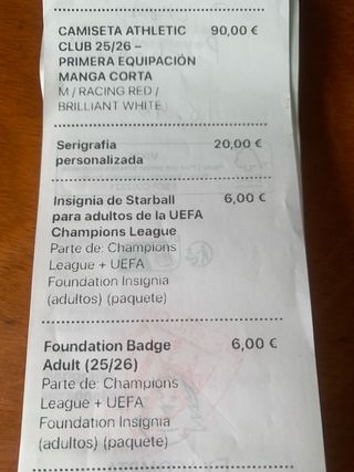 Camiseta Athletic Williams JR Talla M sin estrenar