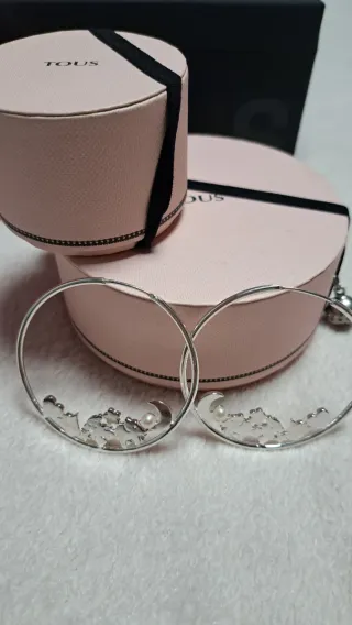 Pendientes Tous Aro Luna y Perla Plata