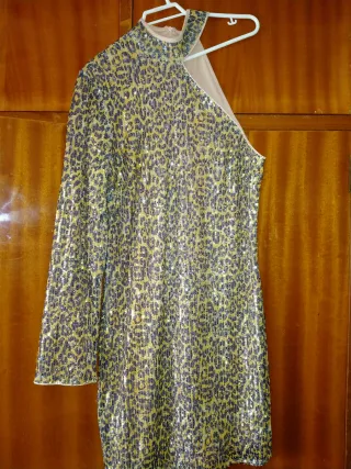 Vestido fiesta lentejuelas leopardo