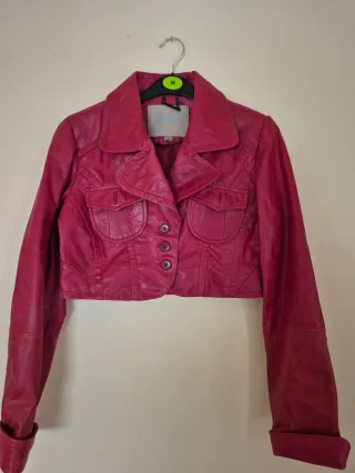 Cazadora cuero mujer roja talla M