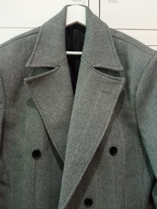 Abrigo de lana espiga gris