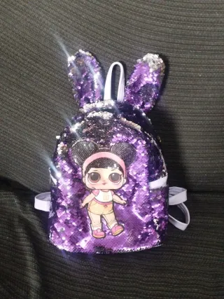 Mochila niña lentejuelas morada