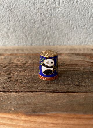 Ditale vintage cloisonné cinese con panda smaltato
