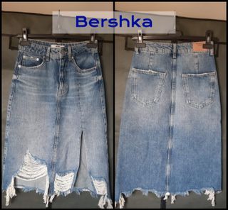 Falda vaquera Bershka midi desgastada