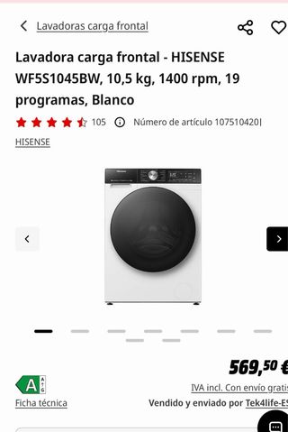 Lavadora Hisense WF5S1045BW