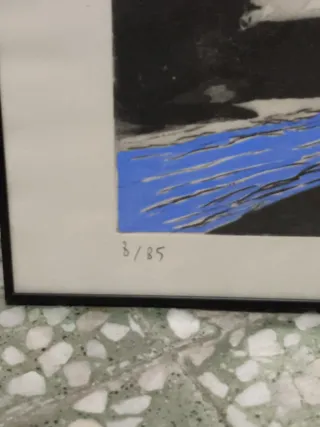 Grabado antiguo titulado Río azul