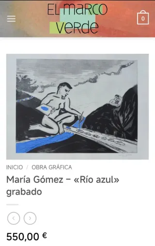 Grabado antiguo titulado Río azul
