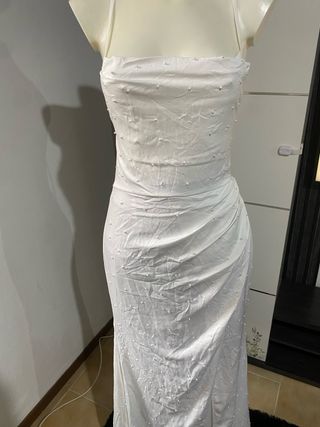 Abito lungo bianco perla