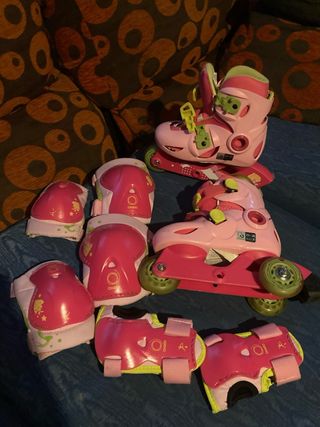Patines rosas niña Talla 26-28 + protecciones