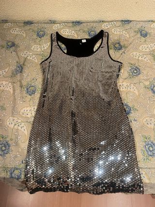 Vestido fiesta lentejuelas negro/plata