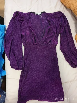 Vestido Morado Brillante Manga Larga