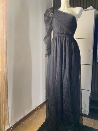 Abito lungo monospalla nero