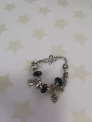 Pulsera estilo Pandora plata y negro
