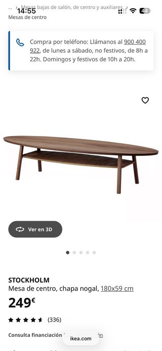 Mesa de centro ovalada de madera de nogal y ratán