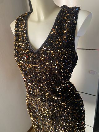 Abito corto paillettes nero e oro