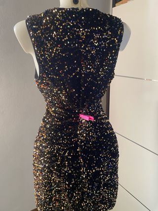 Abito corto paillettes nero e oro