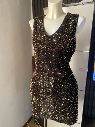 Abito corto paillettes nero e oro