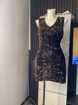 Abito corto paillettes nero e oro