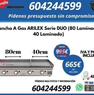 Plancha A Gas ARILEX Serie DUO (80 Laminado + 40 L