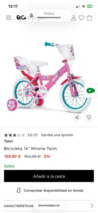 Bicicleta infantil Minnie Mouse rosa