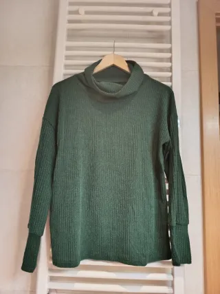 Jersey canalé fino verde mujer T:XL