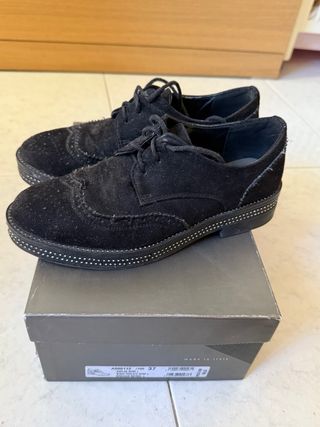 Scarpe inglesina donna eleganti nere e grigie