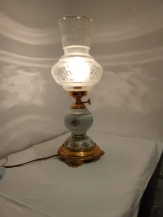 Lámpara Vintage Porcelana Cristal Dorada