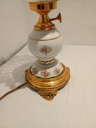 Lámpara Vintage Porcelana Cristal Dorada