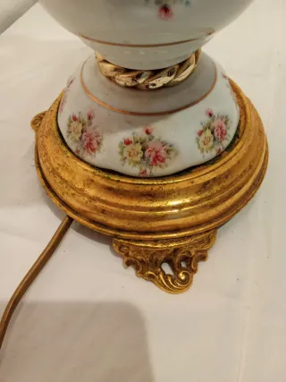 Lámpara Vintage Porcelana Cristal Dorada