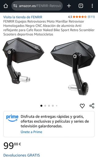 Espejos Retrovisores Moto Negro