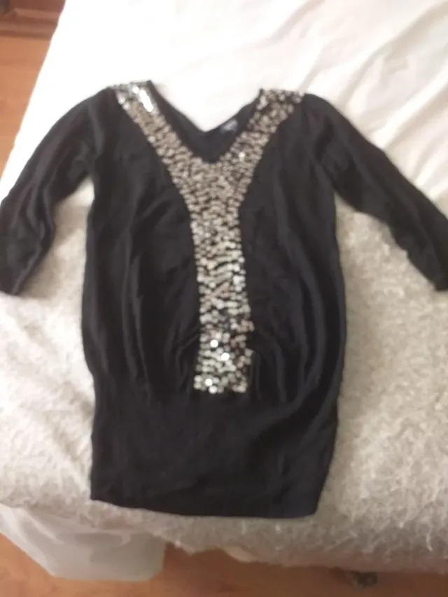 Jersey Negro con Lentejuelas Blanco Talla S