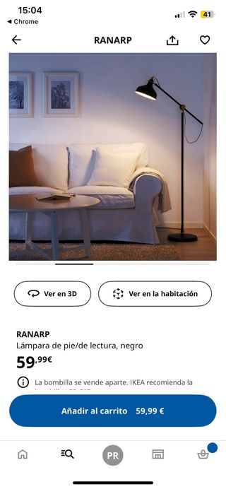 Lámpara de pie IKEA RANARP blanco/dorado
