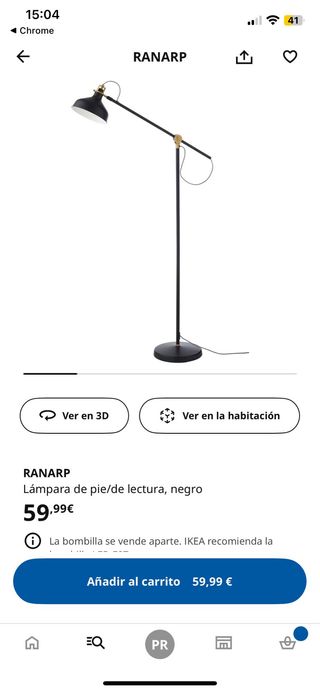 Lámpara de pie IKEA RANARP blanco/dorado