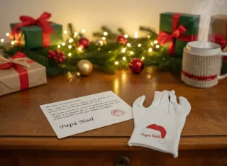 Guante blanco Papá Noel con gorro