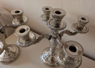 Pareja Candelabros Alpaca Plateada Siglo XX