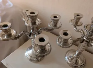 Pareja Candelabros Alpaca Plateada Siglo XX