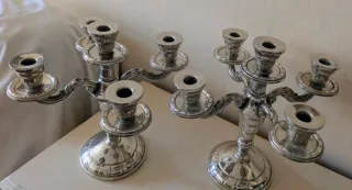 Pareja Candelabros Alpaca Plateada Siglo XX