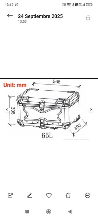 Baúl moto aluminio 65L gris o negro 2 cascos nuevo