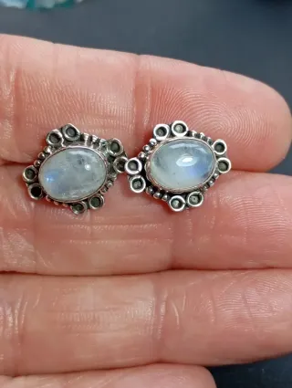 Pendientes Plata Ley Luna Piedra