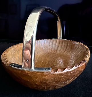 Cuenco madera ovalado con asa plata 935 vintage