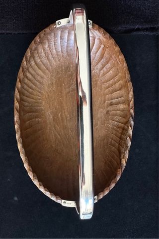 Cuenco madera ovalado con asa plata 935 vintage