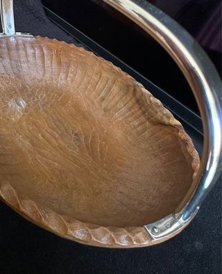 Cuenco madera ovalado con asa plata 935 vintage