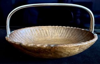 Cuenco madera ovalado con asa plata 935 vintage