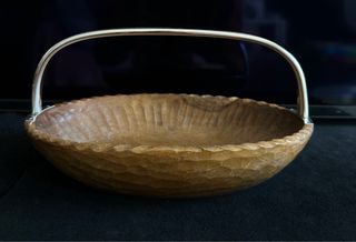 Cuenco madera ovalado con asa plata 935 vintage