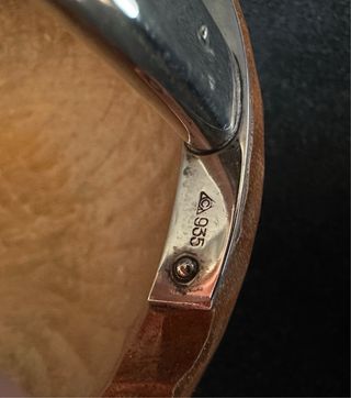 Cuenco madera ovalado con asa plata 935 vintage