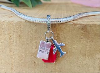 Charm Viaje Maleta Rosa - Plata