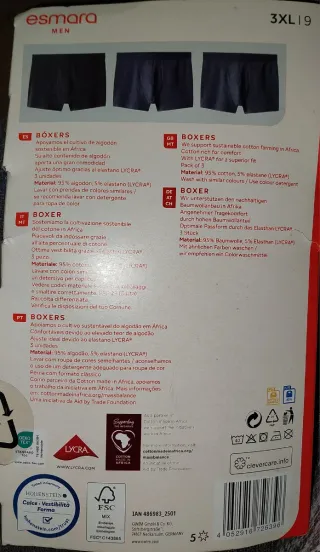 3x Calzoncillos Esmara Boxer Talla 3XL