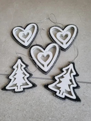 Set 5 Decorazioni Cuore e Albero Natale Legno