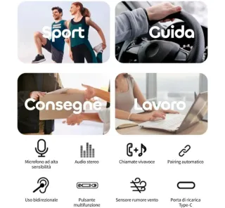 Auricolari Bluetooth 5.3 Mankiw Doppio Microfono