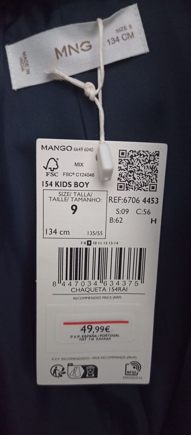 Americana traje niño MANGO azul 8-9 años